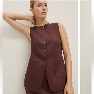 Ann Taylor The Long Crew Neck Vest in Linen Blend